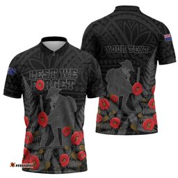 Personalised New Zealand ANZAC Day Zipper Polo Shirt Lest We Forget Soldier Memorial LT15
