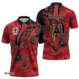 St Saints ANZAC Personalised Zipper Polo Shirt Lest We Forget Poppy Camo LT9