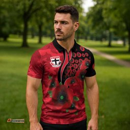 St Saints ANZAC Personalised Zipper Polo Shirt Lest We Forget Poppy Camo LT9