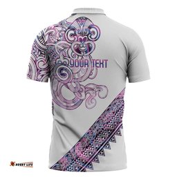 Mawhero Paua shell Kowhaiwhai Taniko Personalised Zipper Polo Shirt Taniwha Maori Tribal Style LT9