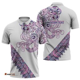 Mawhero Paua shell Kowhaiwhai Taniko Personalised Zipper Polo Shirt Taniwha Maori Tribal Style LT9