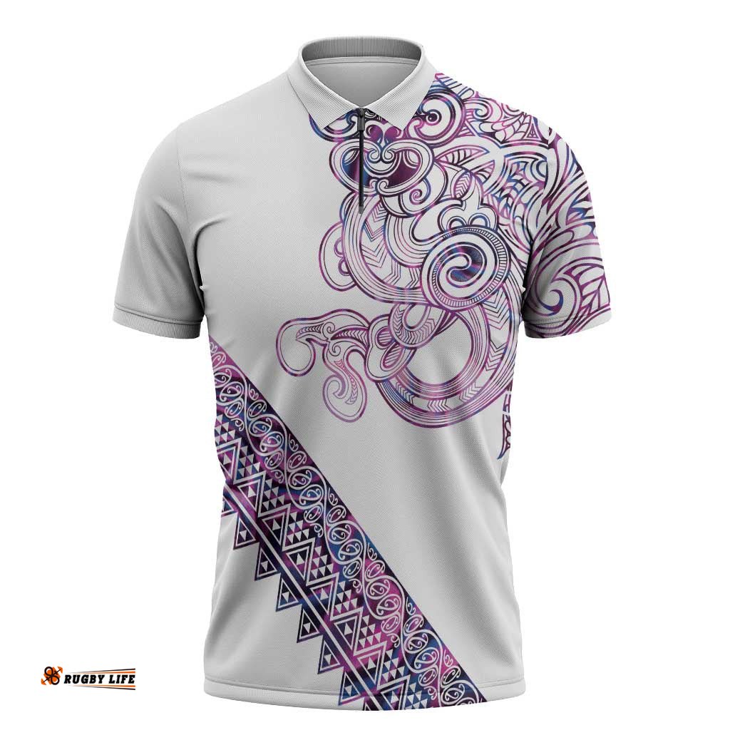 Mawhero Paua shell Kowhaiwhai Taniko Personalised Zipper Polo Shirt Taniwha Maori Tribal Style LT9