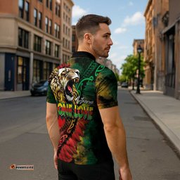 Aotearoa One Love Zipper Polo Shirt Reggae Lion with Kakahu Huruhuru LT03