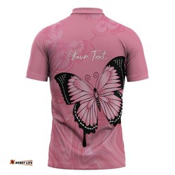 Personalised Australia Breast Cancer Awareness Zipper Polo Shirt Pink Ribbon Butterfly Opal Pattern LT14