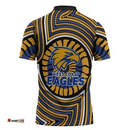 West Coast Eagles Zipper Polo Shirt Indigenous Monochrome Dot Art Mascot Style TS04