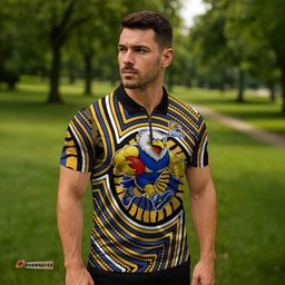 West Coast Eagles Zipper Polo Shirt Indigenous Monochrome Dot Art Mascot Style TS04