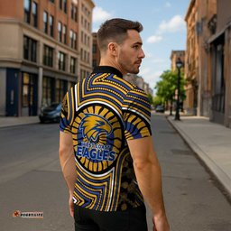 West Coast Eagles Zipper Polo Shirt Indigenous Monochrome Dot Art Mascot Style TS04