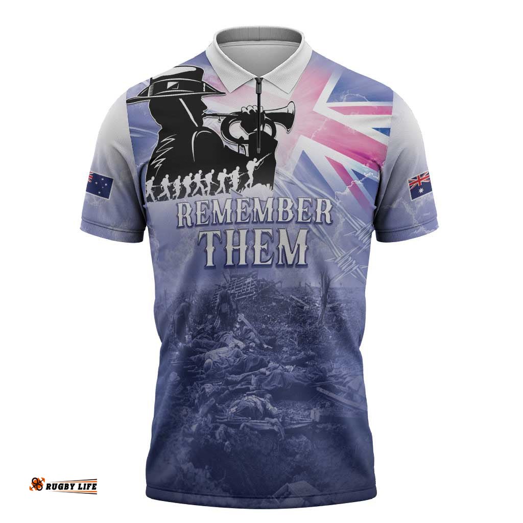 Australia ANZAC Day Zipper Polo Shirt Battle Of Passchendaele Remember Them LT05
