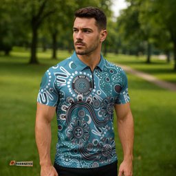 Personalised NAIDOC Week 50 Years Deadly Always Zipper Polo Shirt Teal Aboriginal Artwork Dot Painting LT9