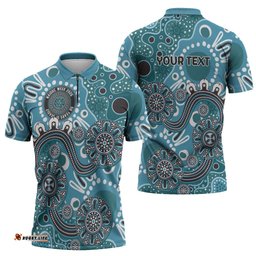 Personalised NAIDOC Week 50 Years Deadly Always Zipper Polo Shirt Teal Aboriginal Artwork Dot Painting LT9