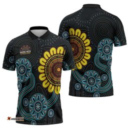 NAIDOC 50 Years of Deadly Zipper Polo Shirt Sun Aboriginal Dot Art LT19