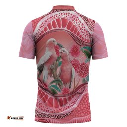 Indigenous Pink Galah Australia Zipper Polo Shirt Australian Hakea Aboriginal Art Proud LT14