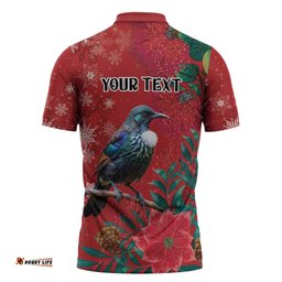 Tui Meri Kirihimete Personalised Zipper Polo Shirt Pohutukawa Flowers Red Motif LT9