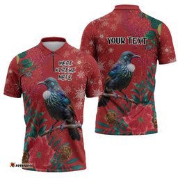 Tui Meri Kirihimete Personalised Zipper Polo Shirt Pohutukawa Flowers Red Motif LT9
