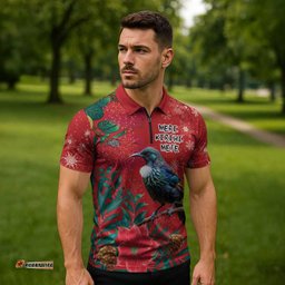 Tui Meri Kirihimete Personalised Zipper Polo Shirt Pohutukawa Flowers Red Motif LT9