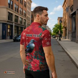 Tui Meri Kirihimete Personalised Zipper Polo Shirt Pohutukawa Flowers Red Motif LT9