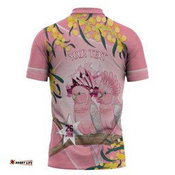 Personalised Galah Australia Day Zipper Polo Shirt 26th January Golden Wattle Pink Color LT14