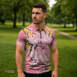 Personalised Galah Australia Day Zipper Polo Shirt 26th January Golden Wattle Pink Color LT14