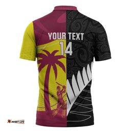 New Zealand and West Indies Cricket Custom Zipper Polo Shirt Black Cap Windies Together LT14