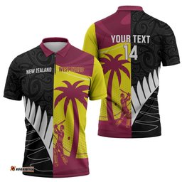 New Zealand and West Indies Cricket Custom Zipper Polo Shirt Black Cap Windies Together LT14