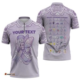 Personalised Epilepsy Awareness Alphabet Zipper Polo Shirt Purple Ribbon Butterfly Cute Style DT05