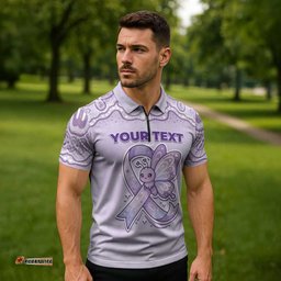 Personalised Epilepsy Awareness Alphabet Zipper Polo Shirt Purple Ribbon Butterfly Cute Style DT05