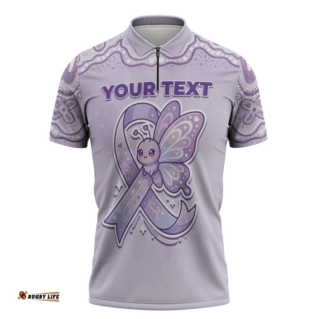 Personalised Epilepsy Awareness Alphabet Zipper Polo Shirt Purple Ribbon Butterfly Cute Style DT05