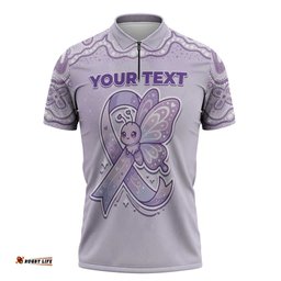 Personalised Epilepsy Awareness Alphabet Zipper Polo Shirt Purple Ribbon Butterfly Cute Style DT05