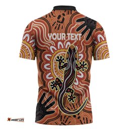 Personalised Australia Lizard NAIDOC Week 2026 Zipper Polo Shirt 50 Years of Deadly Aboriginal Art LT14