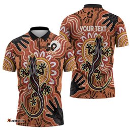 Personalised Australia Lizard NAIDOC Week 2026 Zipper Polo Shirt 50 Years of Deadly Aboriginal Art LT14