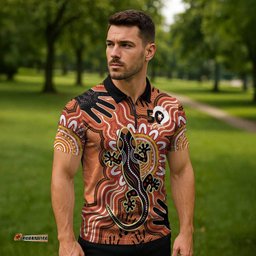 Personalised Australia Lizard NAIDOC Week 2026 Zipper Polo Shirt 50 Years of Deadly Aboriginal Art LT14