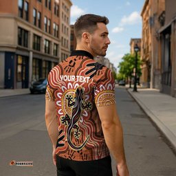 Personalised Australia Lizard NAIDOC Week 2026 Zipper Polo Shirt 50 Years of Deadly Aboriginal Art LT14