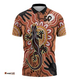 Personalised Australia Lizard NAIDOC Week 2026 Zipper Polo Shirt 50 Years of Deadly Aboriginal Art LT14