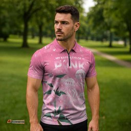 Personalised Pink Boronia of Hope Zipper Polo Shirt Australias Fight Against Breast Cancer LT9