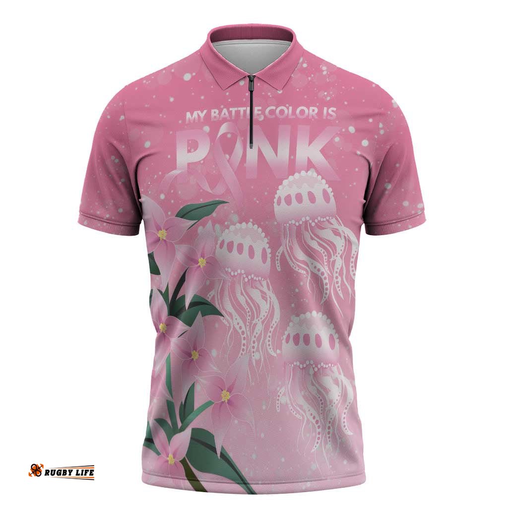 Personalised Pink Boronia of Hope Zipper Polo Shirt Australias Fight Against Breast Cancer LT9