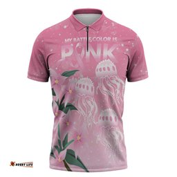 Personalised Pink Boronia of Hope Zipper Polo Shirt Australias Fight Against Breast Cancer LT9