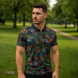 New Zealand Christmas Zipper Polo Shirt Romantic Tui Birds on Pohutukawa - Cobalt LT7