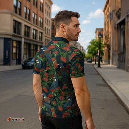 New Zealand Christmas Zipper Polo Shirt Romantic Tui Birds on Pohutukawa - Cobalt LT7