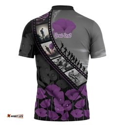 Personalised Remembering ANZAC Lest We Forget Zipper Polo Shirt Vintage Film Frame Memorial Purple Poppy LT9