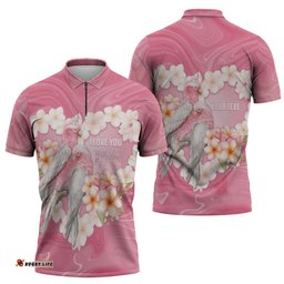 Personalised Pink Galah Australia Valentine's Day Zipper Polo Shirt I Love You With All My Heart LT14