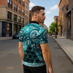 Matariki New Zealand Zipper Polo Shirt NZ Niho Taniwha Maori New Year Cyan Galaxy LT14