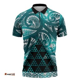 Matariki New Zealand Zipper Polo Shirt NZ Niho Taniwha Maori New Year Cyan Galaxy LT14