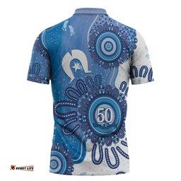 NAIDOC Week 2026 Zipper Polo Shirt 50 Years Deadly Dhari Blue Aboriginal Art LT14