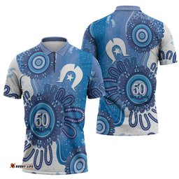 NAIDOC Week 2026 Zipper Polo Shirt 50 Years Deadly Dhari Blue Aboriginal Art LT14