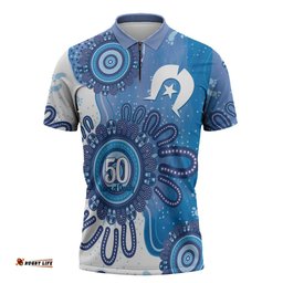 NAIDOC Week 2026 Zipper Polo Shirt 50 Years Deadly Dhari Blue Aboriginal Art LT14