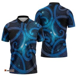 New Zealand Maori Matariki Zipper Polo Shirt Galaxy Kowhaiwhai LT7