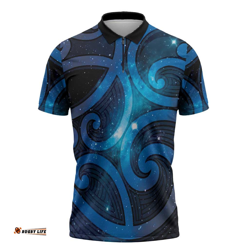 New Zealand Maori Matariki Zipper Polo Shirt Galaxy Kowhaiwhai LT7
