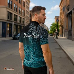 Personalised Ovarian Cancer Awareness Zipper Polo Shirt Teal Ribbon Aboriginal Art LT05