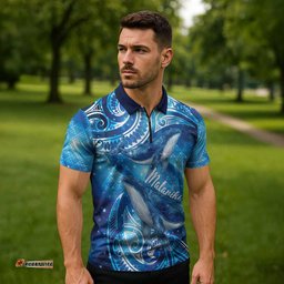 New Zealand Humpback Whale Matariki Zipper Polo Shirt Maori New Year Taniko Niho Taniwha LT14