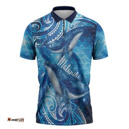 New Zealand Humpback Whale Matariki Zipper Polo Shirt Maori New Year Taniko Niho Taniwha LT14